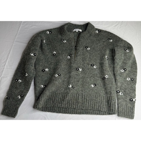 Madewell Grey Embroidered Enfield Half zip Sweater Size XS - Picture 1 of 6